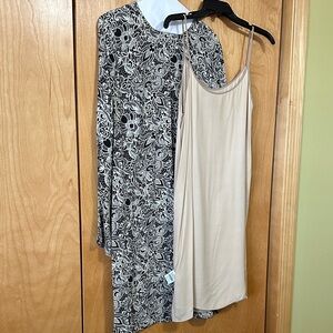 Boss Black and Beige Floral Dress with Beige Slip